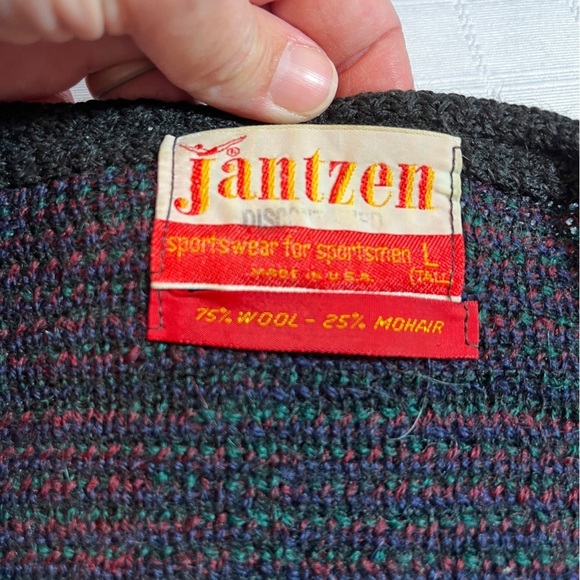 Vintage 60s Jantzen Wool & Mohair Cardigan Green Blue Plaid Grunge Kurt Cobain L - Picture 7 of 10